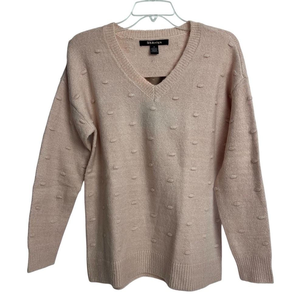 BY DESIGN Women’s Pullover Sweater Sz Medium Blush Color V-Neck Soft Texture